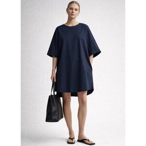 COS Cotton Dress Oversized Dark Navy Trapeze Kimono Sleeves Minimalist size 8